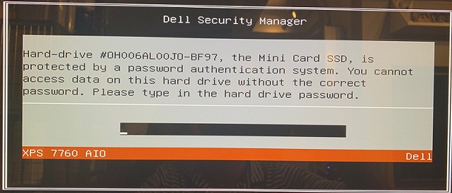 Dell XPS 15 9570 hard drive password protected