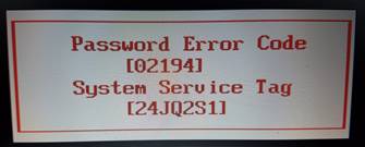 Dell Vostro password error code